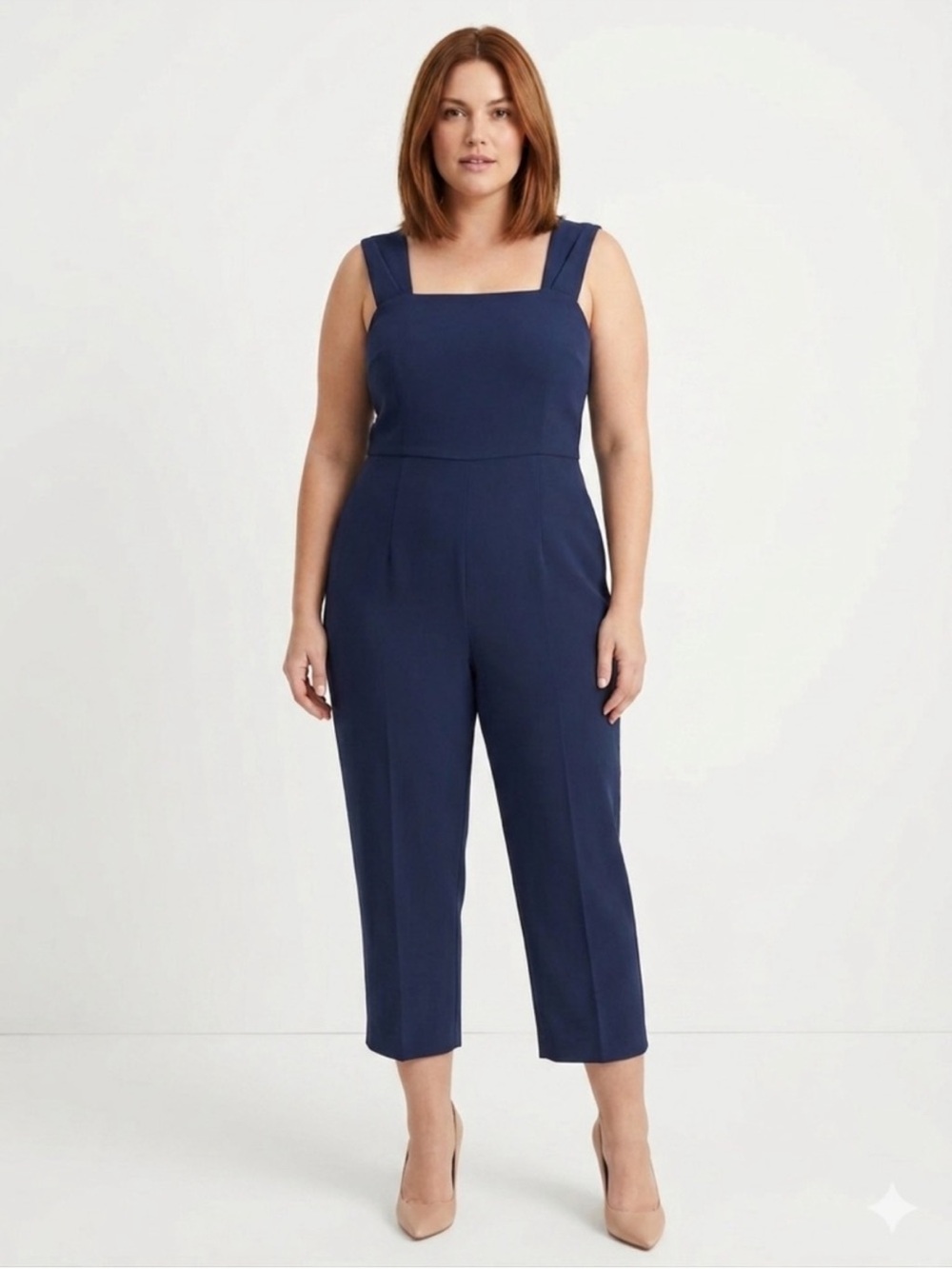 Club Monaco Navy Square-Neck Wide-Strap Cropped Jumpsuit